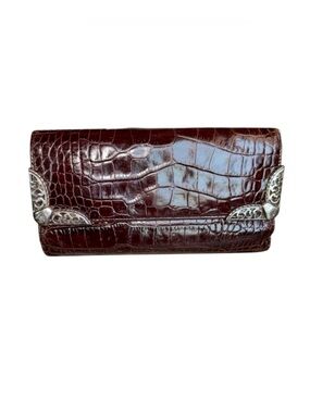 Brighton Vintage Chocolate Brown Crocodile-embossed Leather Wallet Trifold Snap